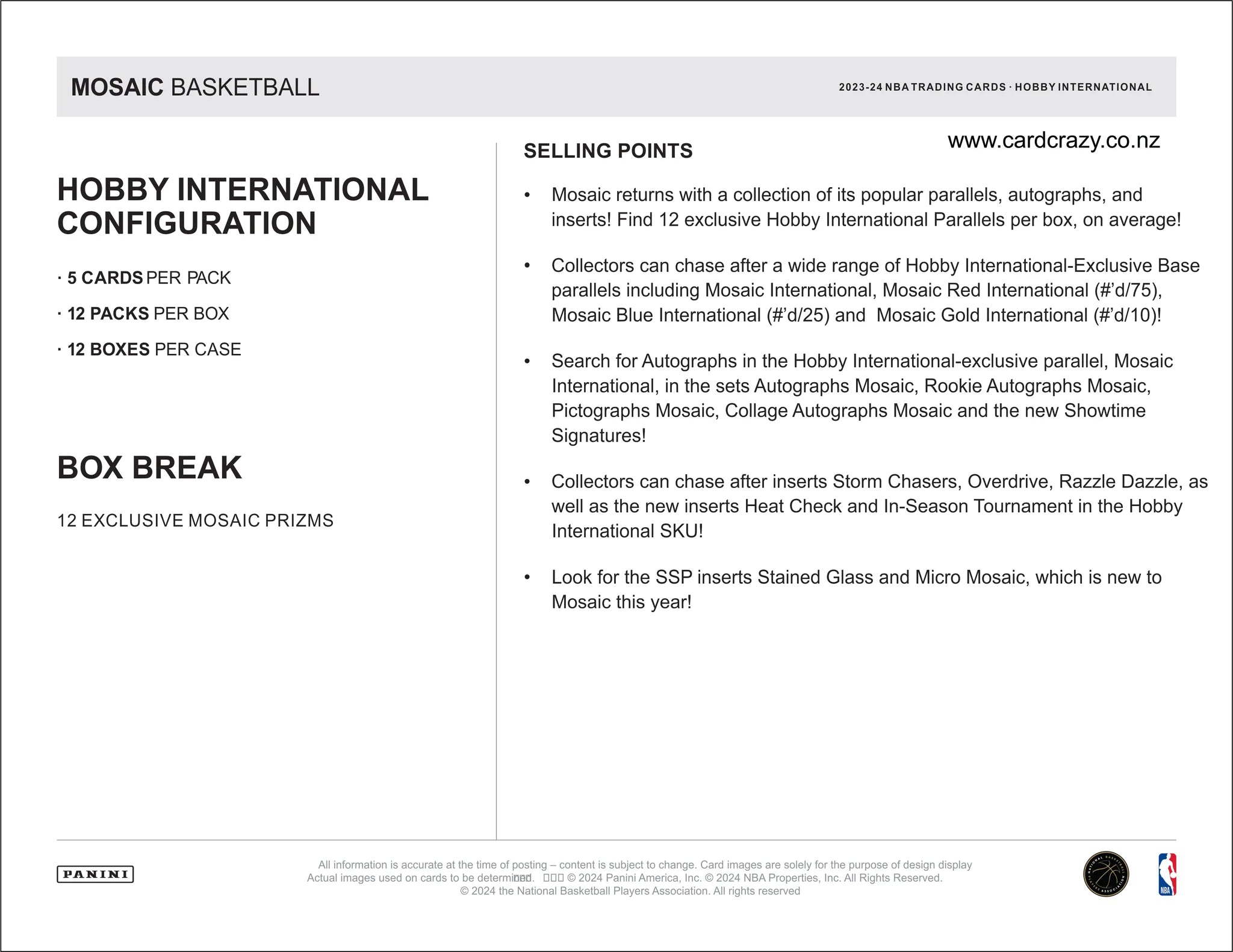 2023-24 Mosaic NBA Hobby International - Sports Cards Norge