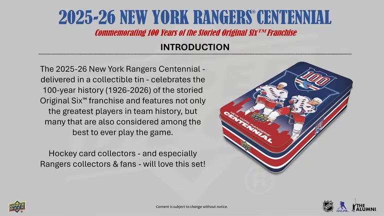 2025-26 Upper Deck NHL New York Rangers Centennial Hobby - Sports Cards Norge