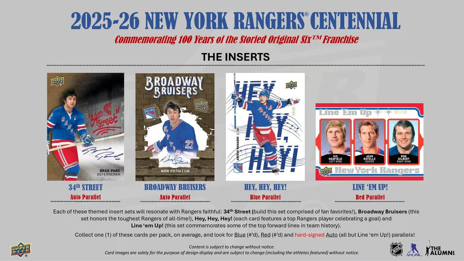 2025-26 Upper Deck NHL New York Rangers Centennial Hobby - Sports Cards Norge