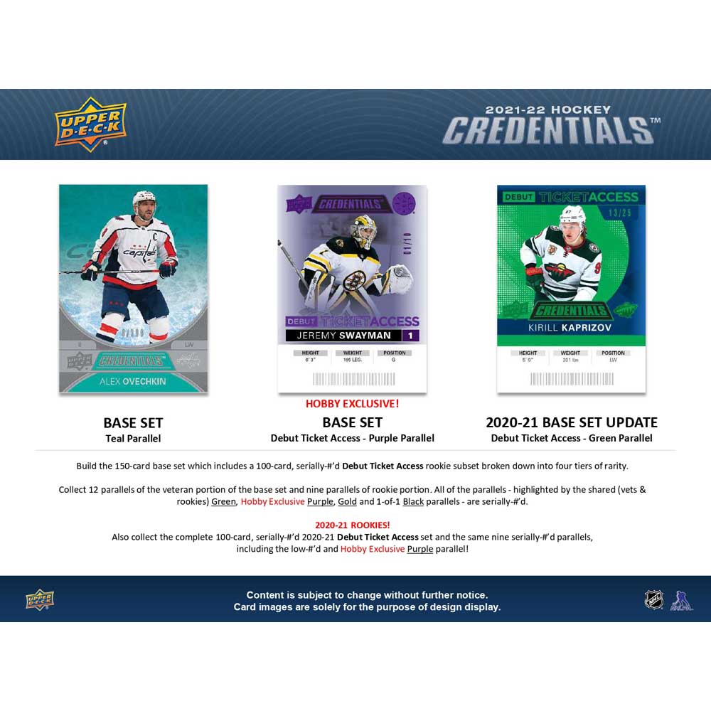 2021-22 Upper Deck NHL Credentials Hobby - Sports Cards Norge