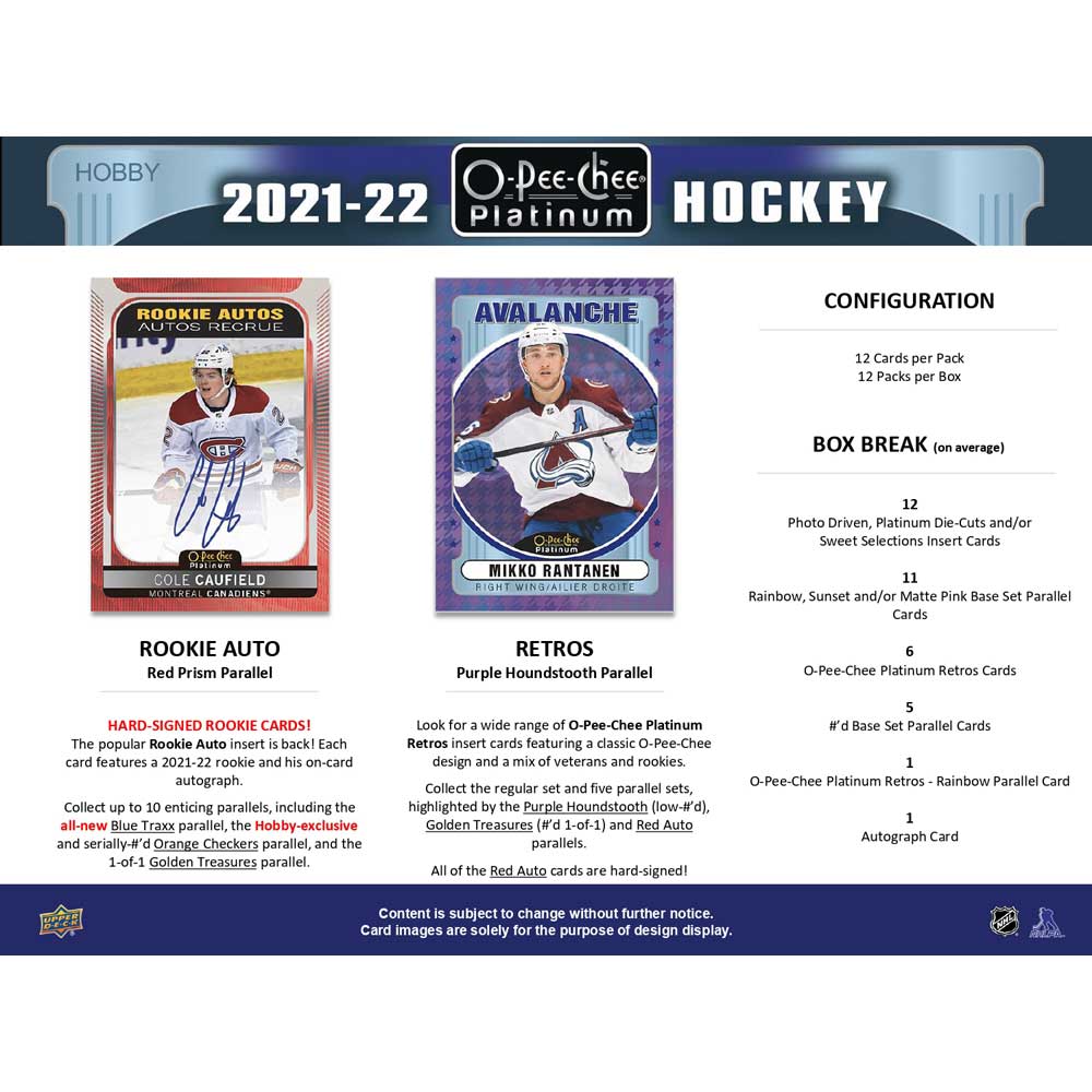 2021-22 Upper Dech NHL O-Pee-Chee Platinum Hobby Box - Sports Cards Norge