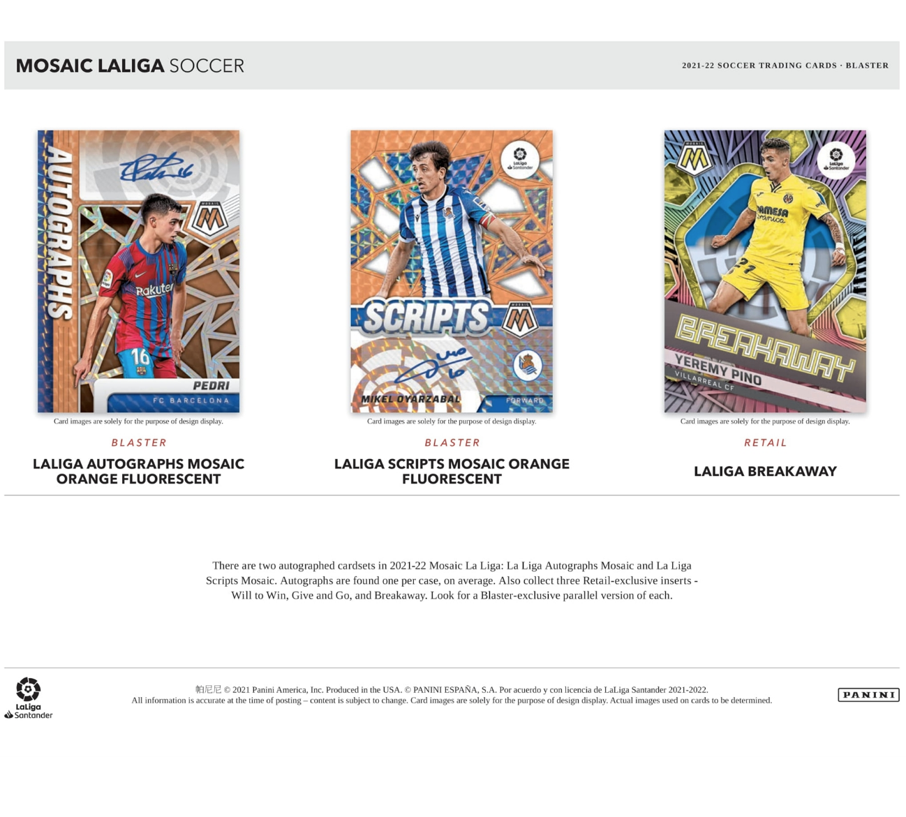 2021-22 Panini Mosaic La Liga Soccer Blaster Box - Sports Cards Norge