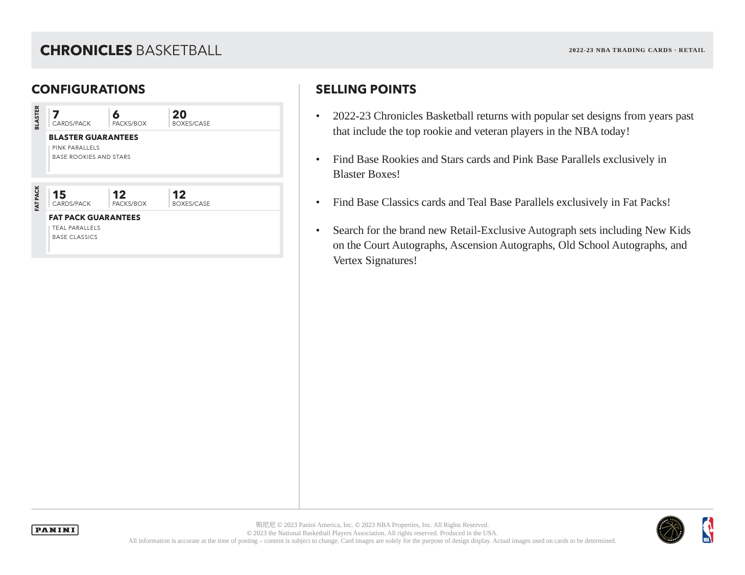 2022-23 Chronicles Basketball Fat Pack - Sports Cards Norge